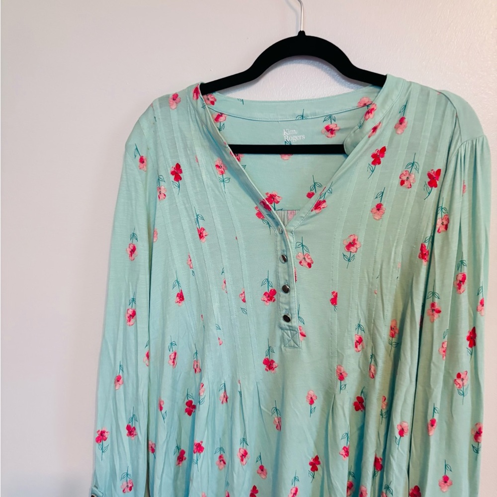 Kim Rogers green long sleeve top with floral print size XL - Picture 2 of 4